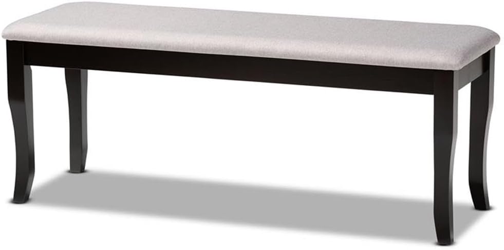 BOWERY HILL Transitional Gray Fabric Dining Bench, 47.8 in Wide, Dark Brown Finished Wood, Foam-Padded Seat, Polyester Upholstery, Cabriole Legs, Modern Kitchen or Dining Room Seating, Made in