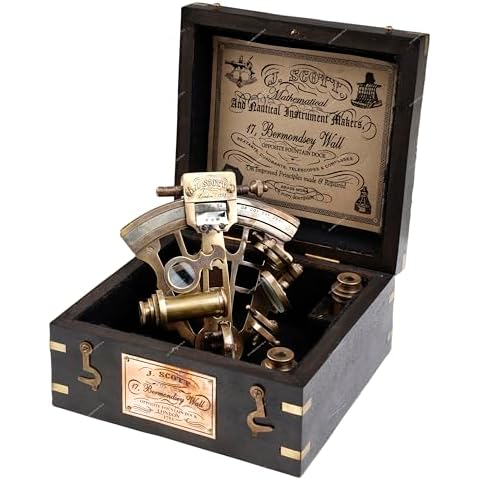 US HANDICRAFTS Brass Vintage Sextant, 4.75 x 4.25 x 2.5 inches, with Hardwood Box, 5.9 x 5.9 x 3.3 inches Cover