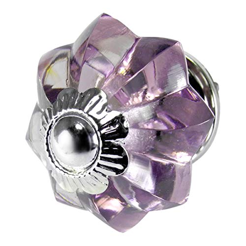 Amethyst Melon Glass Cabinet Knobs, Drawer Pulls & Handles Set 4pc K298VM Classic Glass Knobs with Chrome Hardware for Cabinets, Dressers, Drawers Furniture. Romantic Decor & More