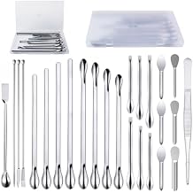 25 Pcs Stainless Steel Lab Spatula Micro Scoop Set Laboratory Tiny Mixing Spatula with Tweezers Long Sampling Spoon for Powders Gel Cap Capsule Filler 25Pcs