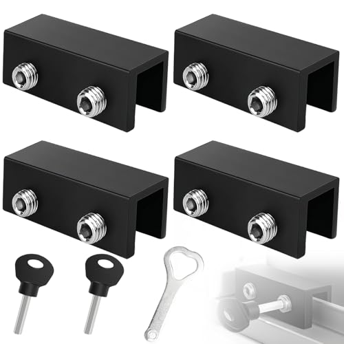 TIANLIN 4 Pièces Verrou Baie Coulissante, Serrure de Fenêtre en Aluminium Noir Réglable, Bloc Porte Coulissante Adaptée aux Portes Coulissantes et Fenêtres d'une Épaisseur de 1–16 mm, Inclut 2 Clés