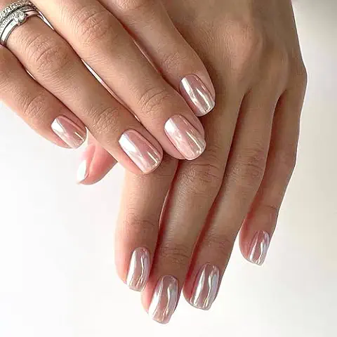 Bellelfin 24Pcs Short Press on Nails Square Chrome Nude Fake Nails, Solid Color Acrylic Nail Press ons Cute Stick on Nails for Women Girls Artificial Fingernails Cover