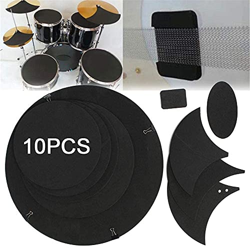 Drum Mute Head Set, 10Pcs Drum And Cymbal Mute Pad Set, Drum Silence Mute Practice Pad With Clips, Drumming Mute Silencer Mat Universal 5Mm Thickness Rubber Foam Material,Black #TOP7