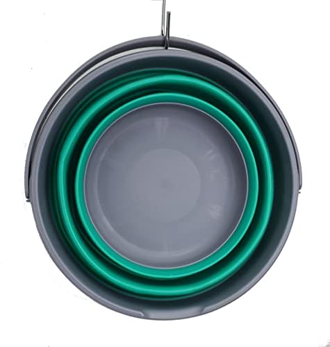 SAMMART 10L (2.6 Gallon) Set of 2 Collapsible Plastic Bucket - Foldable Round Tub - Portable Fishing Water Pail - Space Saving Outdoor Waterpot. Size 31cm dia (Dark Grey/Bluish-Green, 2)