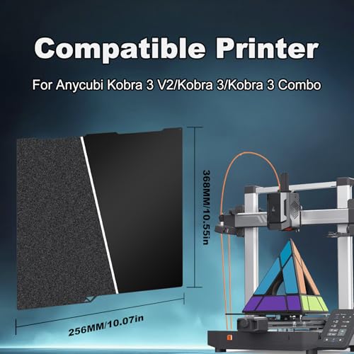 Image of 256x268mm Black Build Plate for Anycubi Kobra 3 V2 /Kobra 3 /Kobra 3 Combo, Double Sided Textured PEI+Smooth PEI Flexible Spring Steel Platform Heated Printing Bed for Anycubi Kobra 3D Printer