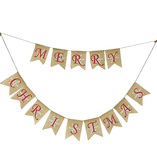 Amandir Red Outdoor Indoor Merry Bright Christmas Porch Sign Xmas Door Banner for Home Fireplace Wall Decor