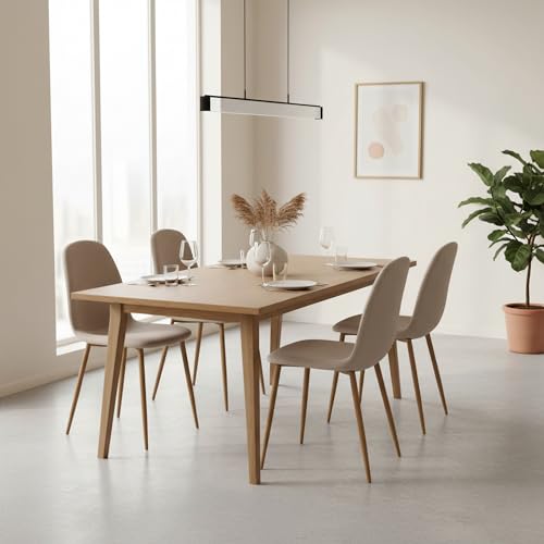 FurnitureR Lot de 4 Souples Chaise de Salle à Manger, Tissus Beige, Pieds en Métal, Scandinaves Confortables Chaise de Salon pour Cuisine Salle à Manger