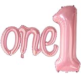 2Pcs Large Light Pink Number 1 Balloon and Script Letter One Balloons, 40Inch Big Pink One Balloon Set for First Birthday, Girl 1st Birthday Decorations Supplies for Baby Shower