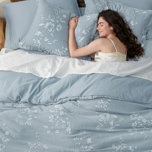 Image of PHF Cotton Jacquard Comforter Set Twin, Soft Breathable, Stormy Blue