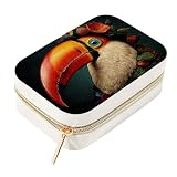 RODAILYCAY Joyero portátil de viaje, caja organizadora de joyas de terciopelo Tucán con cremallera para collares, anillos, aretes, pulseras, para mujeres y niñas