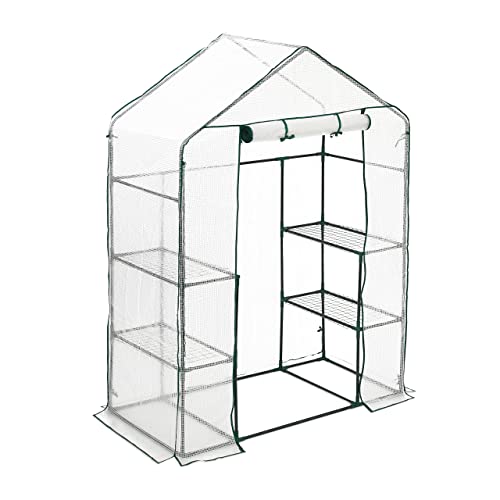 Preisvergleich Produktbild Relaxdays Gewächshaus, PE-Folie, HBT: 195x143x73 cm, 4 Ablagen, Foliengewächshaus begehbar, Garten, grün / transparent