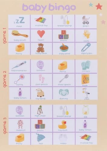 Baby Shower Games Pack: 4 Games - Bingo, Charades, Quiz, Trivia + Winners Certificate. Up to 20 players
