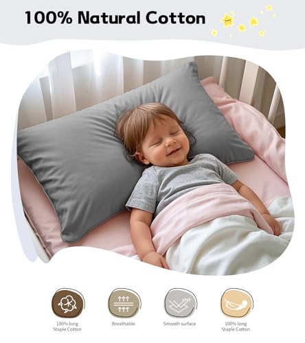 Image of Deep Dream Toddler Pillowcases for 13x18 Pillow 2 Pack, 100% Cotton Travel Pillow Case Cover, 600 Thread Count Cotton Pillow Covers, Soft & Breathable Small Pillow Cases Envelope Closure, Dark Grey