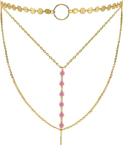 Suyi Stylish Layered Sequins Choker Necklace with Thin Long Chian Pendant for Women Lady