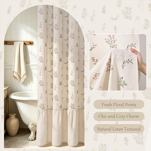 Farmhouse Long Shower Curtain, Linen Floral Shower Curtain, 72"W x 84"L by Yinhua - Used condition - Image 5
