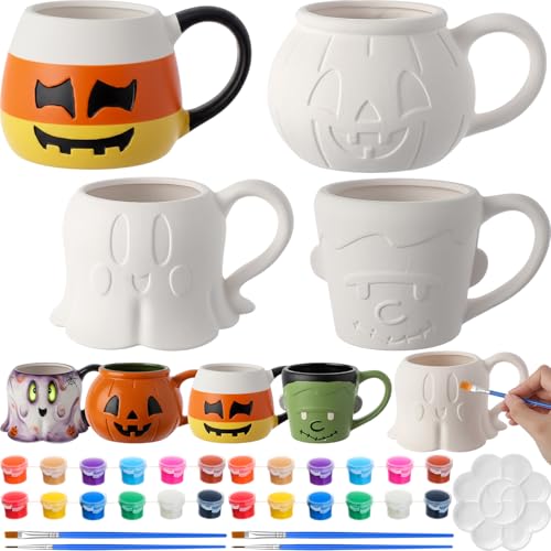 Zubebe 4 Sets Halloween Paint Your Own Mugs Craft Kit,