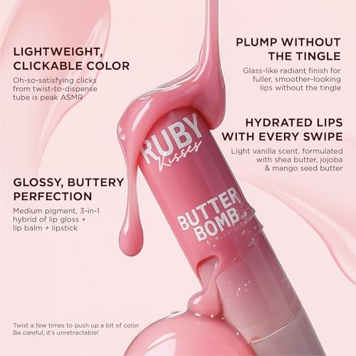 Ruby Kisses Butter Bomb Lip Balm, High Shine Tinted Lip Gloss, Ultra Hydrating Melting Lipstick With Shea Butter for Plumped Look, Lightweight Buildable Color With Glowy Glass Finish (Birthday Cake) — 사진 2