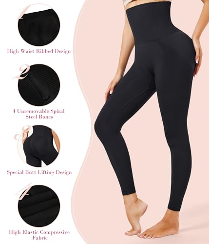 Nebility Compression Leggings for Women Tummy Control Butt Lifting Shapewear High Waist Thigh Slimmer Pants Body Shaper (Black,M)