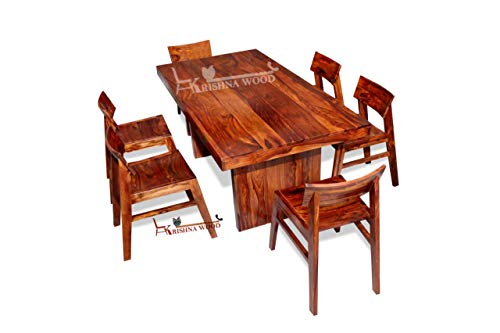 Image of Krishna Wood Decor Sheesham Wood Dining Table Set, Wooden Dinning Room Furniture, Dining Table 6 Seater with Chairs | All Brown (6 Seater, Teak Finish2)