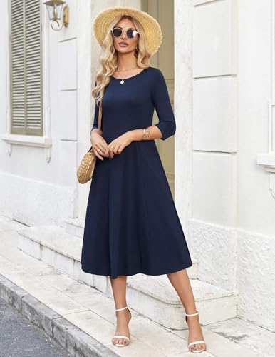 Image of HOTOUCH Women's 3 /4 Sleeve A-line and Flare Midi Long Dress