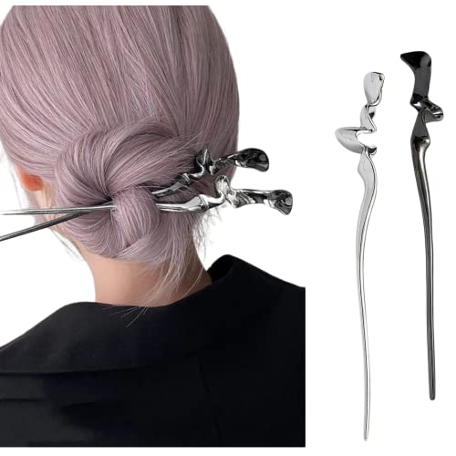 Épingle à cheveux chinoise abstraite en métal poli accessoire luxe minimaliste