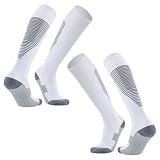 YXHZVON 2 Paar Fußballsocken Kinder, Sportsocken Lange Fußball Socken, Rutschfeste Atmungsaktiv für Jungen Mädchen für Fußball Laufen Basketball (Weiß)