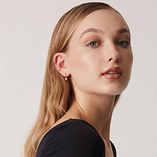 PAVOI 14K Gold Plated 925 Sterling Silver Cubic Zirconia Sparkling Round Huggie Ear Cuff Earrings in Rose Gold