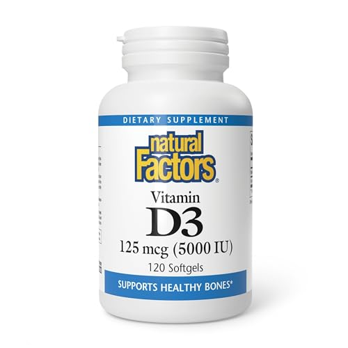 Natural Factors - Vitamin D3 5000 IU, Supports Healthy Bones, 120 Soft Gels Natural Factors - Vitamin D3 5000 IU, Supports Healthy Bones, 120 Soft Gels