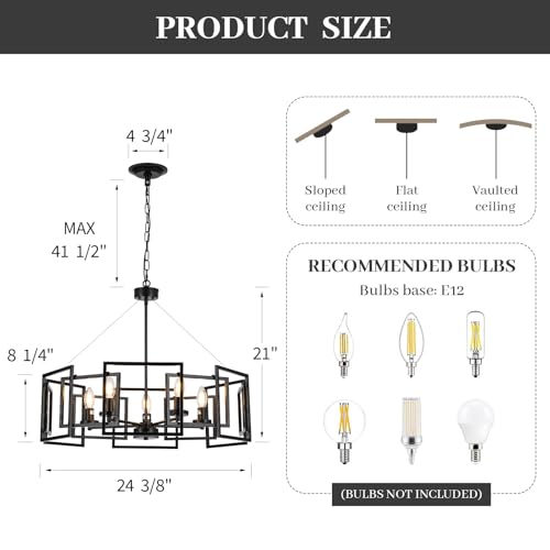 5-Light Black Geometric Chandelier,Height Adjustable Industrial Chandelier for Dining Room,Modern Farmhouse Chandelier Light Fixture over Table,for Bedroom,Living Room,Entryway,Bulbs Not Included by ALIYIQI - Image 2