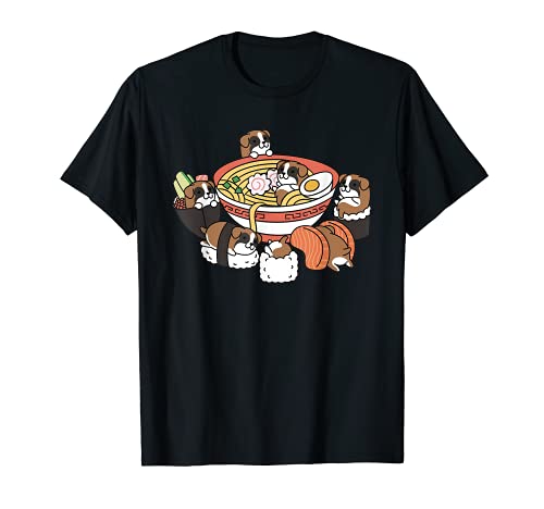 Ramen Sushi Boxer Dog T-Shirt, Black