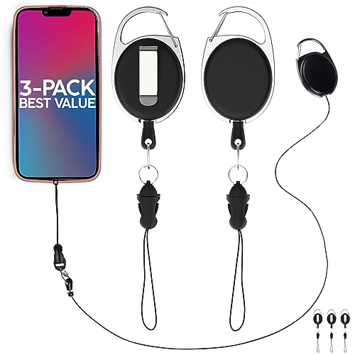 Phone Assured Retractable Tether - Never Lose Your Device with Our Durable Leash - Anti-Theft and Anti-Drop Phone Lanyard Tether - 3 Pack