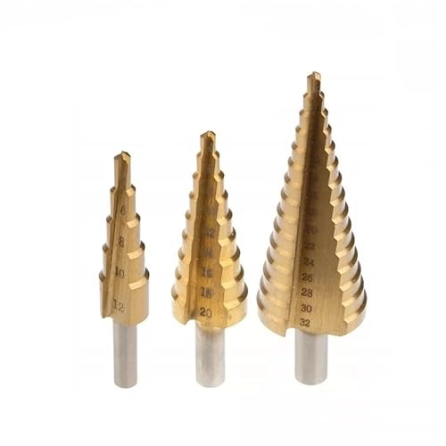 Set 3 Punte a Gradino HSS Titanio 4-12/4-20/4-32 mm | Frese Coniche per Trapano, Foro su Metallo, Legno, Plastica, Acciaio, Ottone, Ferro | Punte Trapano Professionali