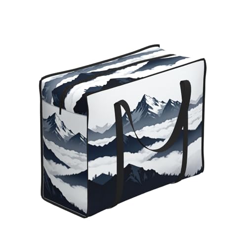 CNTDBU Snow Mountain Peak Heavy Duty Shopping Tote Bag-Waterproof Reusable Grocery Bag with Zipper, Foldable Storage Bag for Travel Picnic