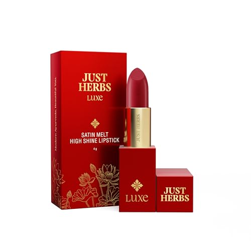 Image of Just Herbs Luxe Satin Melt High Shine Lipstick | Luxury Makeup | Ayurvedic Formula | Long Lasting Shine | Ayurvedic Lipstick - 4 gm (09 SEARING SCARLET)