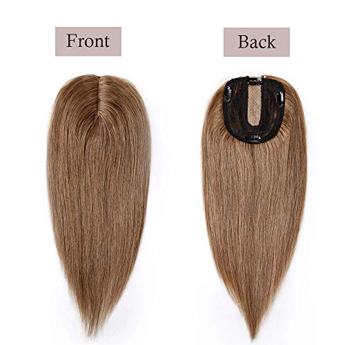Rich Choices 100% Remy Human Hair Silk Base Top Hairpiece For Women 120% Density Clip In Topper Hand-Made Top Toppee Hair Piece 10 Inch Middle Part With Thinning Hair Loss Hair #06 Light Brown 35G #TOP1