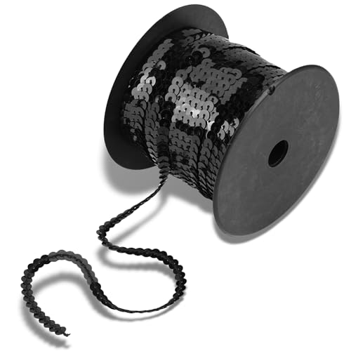Semme Cekiny Rolls 100 jardów, 6 mm cekiny sznur na ślub, cekiny płaskie wykończenia cekiny szpula ciąg błyszczące nici akcesoria drutowe Embellish Headband (czarny)