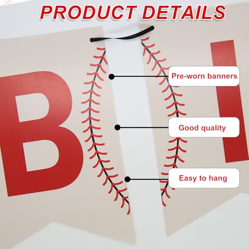Image of Baseball Happy Birthday Banner with Hanging Kit, Happy Birthday Baseball Theme Party Decorations, Sports Decor for Boys Kids Men, Game Day Tailgate Team Party Supplies