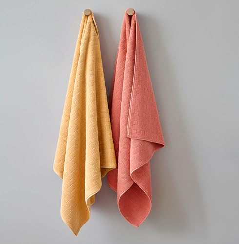 Image of Cortina Solid Towels for Bath Set of 2 (70 x 140 cm) 300 GSM Microfiber Bath Towels, Ultra Soft, Highly Absorbent & Quick Dry for Gym, Beach & Bathroom Towels for Men, Women & Kids (Marron /Yellow)