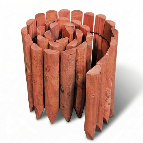 WORTH Garden Edging Border 11.8" H x 42" L, Flexible Short Wood Fence Roll Brick Red Finish, Wooden Lawn Edging for Landscaping, Wood Edging Borders for Flower Beds, Lawn & Tree Borders