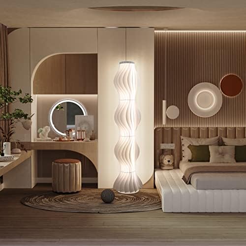 LUVODI Floor Lamp White: 140CM Tall 3 Color Lighting Changeable Standing Floor Lamp Modern Decorative Wavy Handmade Acrylic Lampshade for Living Room, Bedroom, Office