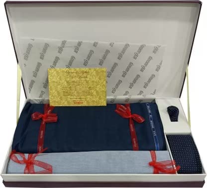 Image of Raymond Men's Unstitched 3.25 Meters Suiting Length Set with Tie, Pocket Square and Shirt Piece (All Weather Fabric,Attractive Box)