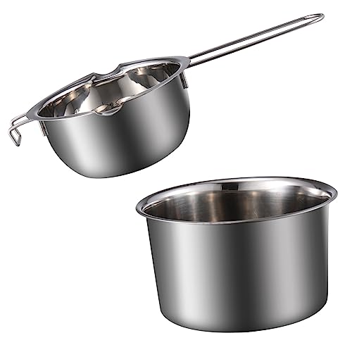 CIYODO Olla para Baño María y Crisol De Cera 400ml Acero Inoxidable 201 Resistente Antideslizante para Derretir Chocolate y Velas Uso Doméstico Kit De 2 Piezas