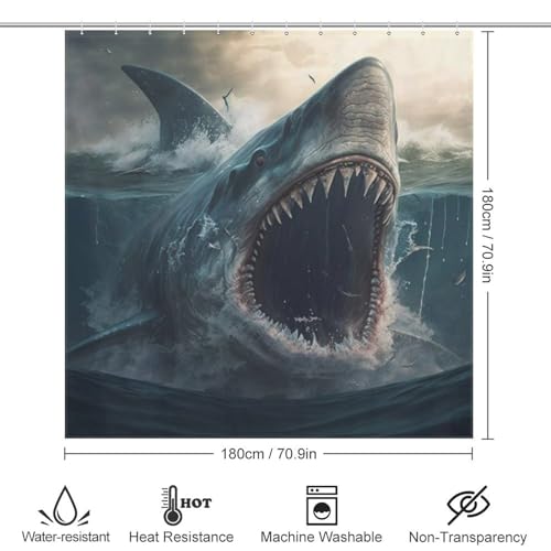 Rideau de douche requin en tissu polyester imperméable 183x183 cm - 4