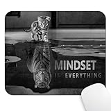 Wknoon Mindset is Everything Inspirational Quote Mouse Pad, Cute Cat Stared at Its Reflection Tiger Funny Mouse Pads Motivational Mat