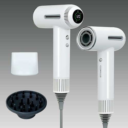 Hair Dryer,7 Temps&31 Modes.Intelligent Temperature Control,LCD Display,Self-Cleaning Mode,Facial Care Mode.110000 RPM Ionic Blow Dryer.Low Noise Thermo-Control Hair Dryer with Diffuser and Nozzle