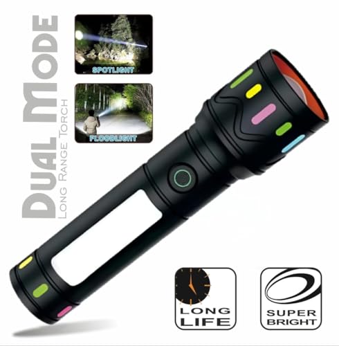 Image of RL-M34 High Power 100W LED Torch Light | Rechargeable Battery | 6 Lighting Modes | Telescopic Zoom Flashlight | Type-C Charging for Night & Outdoor Use