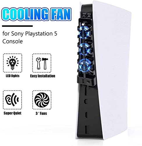 Image of TCOS TECH PS5 Cooling Fan External USB Cooler with LED Light PS5 Console Cooling Fan with Extra USB Port for Sony Playstation 5 Digital Edition /Ultra HD Console