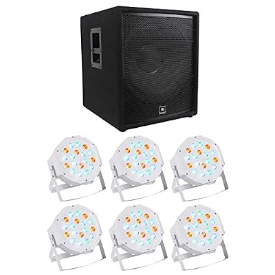 Audiosavings Bundle: (1) JBL Pro JRX218S 1,400 Watt 18 Passive Subwoofer DJ Sub Bundle with (6) Rockville RockPAR50 LED RGB Compact Par Can DJ/Club/Stage DMX Wash Light (9 Items)