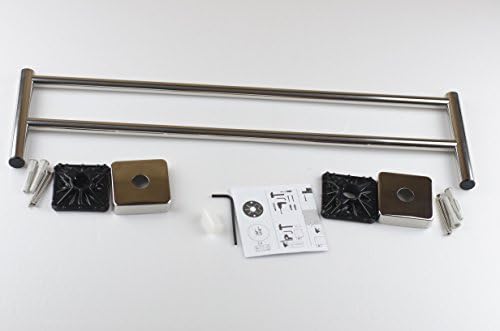 Kapitan Quattro Double Towel Bar Rail - 50 cm / 19.7 inches, Stainless Steel Square Style, Polished Finish AISI 304 18/10, Wall Mounted 3M Self Adhesive, Made in EU, 20 Years Warranty