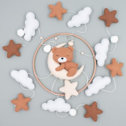 Baby mobile schlummernder Bär – Baby Mobiles mit Holzring und süßen Tierchen – Perfektes Mobile für Babybetten oder als Babyzimmer Deko.
